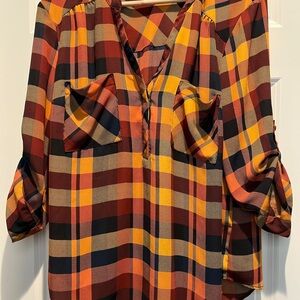 torrid Plaid Tunic Top in Mustard, Rust & Navy